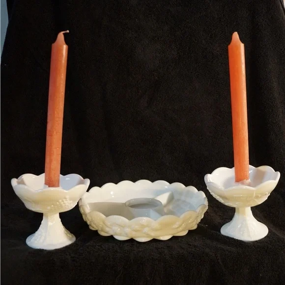 Elegant White Paneled Grape Milk Glassware